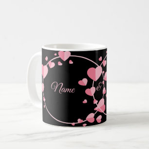 Caneca De Café Coração Rosa Preto Geométrico Festa de Casamento E