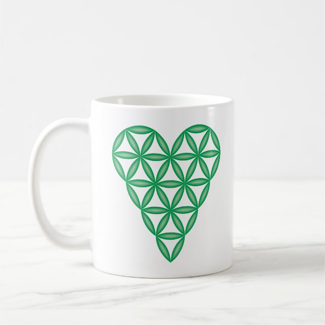 Caneca De Café Coração Sagrado - Coração da vida, 3D/Verde. (Esquerda)