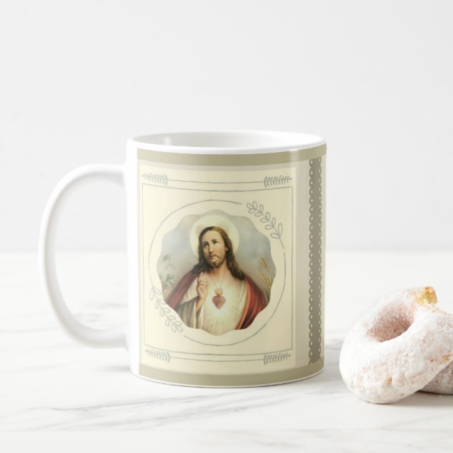 Caneca De Café Coração sagrado de Jesus (Com Donut)