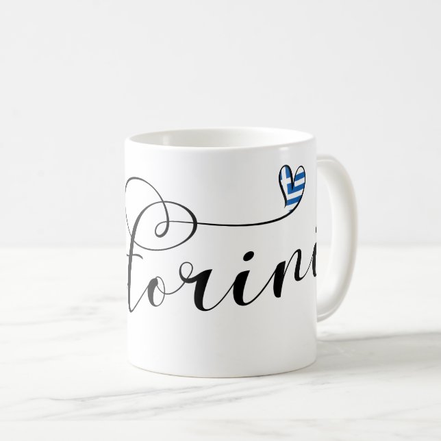 Caneca De Café Coração Santorini Na Bandeira, Grécia, Thira (Frente Esquerda)