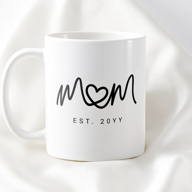 Caneca De Café Coração Simples de Letra Preta Nova Mãe Estabeleci (Simple Black Script Heart New Mom Established Est Coffee Mug)