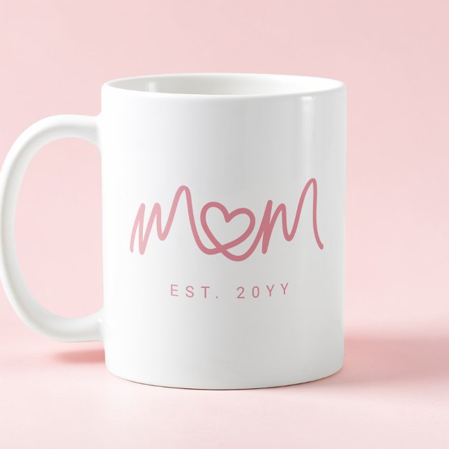 Caneca De Café Coração Simples de Letra Rosa Simples Mãe Querida  (Simple Pink Script Heart Cute Mom Established Coffee Mug)
