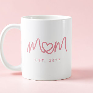 Caneca De Café Coração Simples em Rosa com Letra Simples Mãe Quer