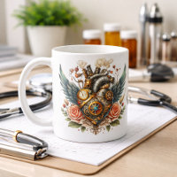 Coração Steampunk com asas e rosas