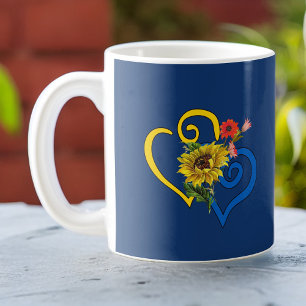 Caneca De Café Coração Torcido Amarelo Azul com Girassol no Mar