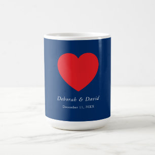 Caneca De Café Coração Vermelho Azul Casamento Minimalista Modern