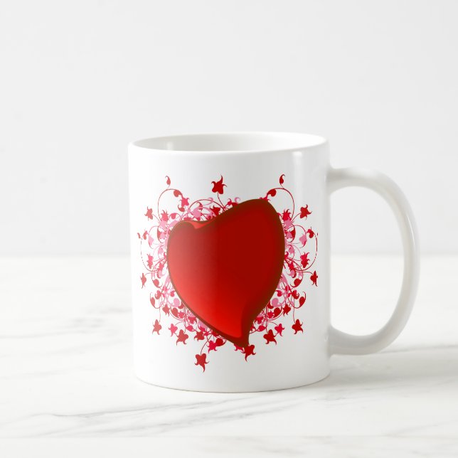 Caneca De Café Coração Vermelho brilhante (Direita)