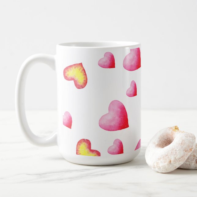 Caneca De Café Coração Vermelho Cinto Romântico (Com Donut)