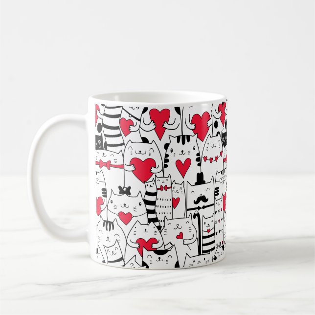 Caneca De Café Coração Vermelho de Gato Branco Preto (Esquerda)