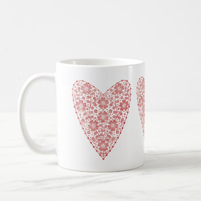 Caneca De Café Coração - Vermelho Escandinavo Branco (Esquerda)
