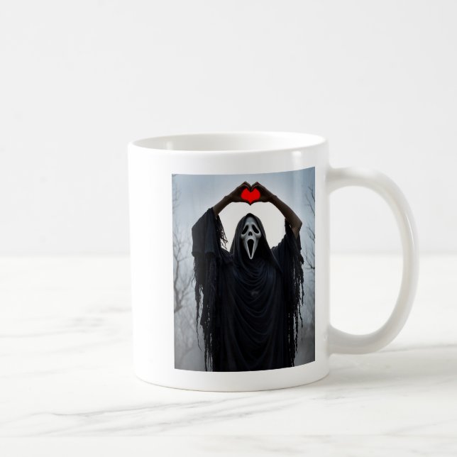 Caneca De Café Coração Vermelho Fantasma Mãos E Rosto Halloween D (Direita)