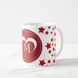 Caneca De Café Coração Vermelho Monograma E Estrelas
