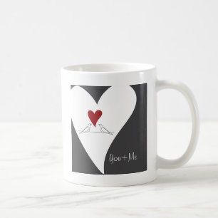 Caneca De Café Coração Vermelho Pombas Brancas no Amor Rústico Mo