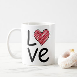 Caneca De Café Coração Vermelho Rabiscado à Mão Minimalista