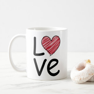 Caneca De Café Coração Vermelho Rabiscado à Mão Minimalista