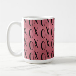 Caneca De Café Coração XOXO Preto Vermelho