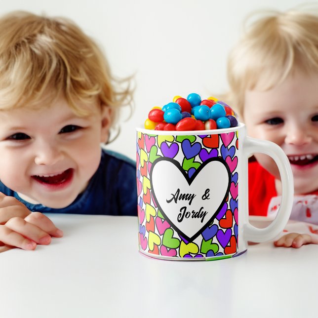 Caneca De Café Corações Arco-Íris (Criador carregado)