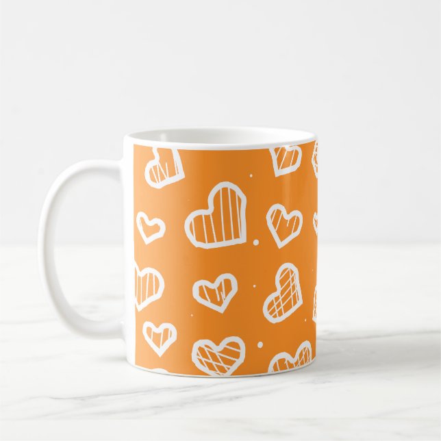 Caneca De Café Corações Artísticos Padrão Invisível em Laranja (Esquerda)