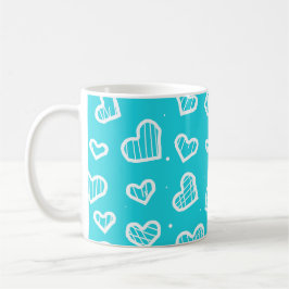 Caneca De Café Corações Artísticos Padrão Invisível no Sky Blue