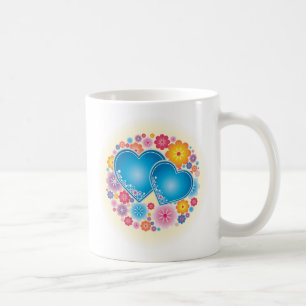 Caneca De Café Corações Azuis Floral