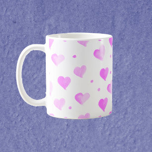 Caneca De Café Corações Bolinhas Padrão de Aquarela Rosa