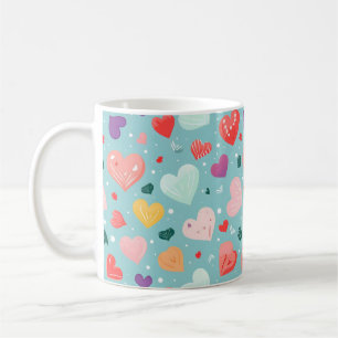 Caneca De Café Corações Bonitos Padrão Colorido