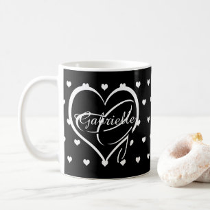 Caneca De Café Corações Brancos Bonitos no Monograma do Nome Pret