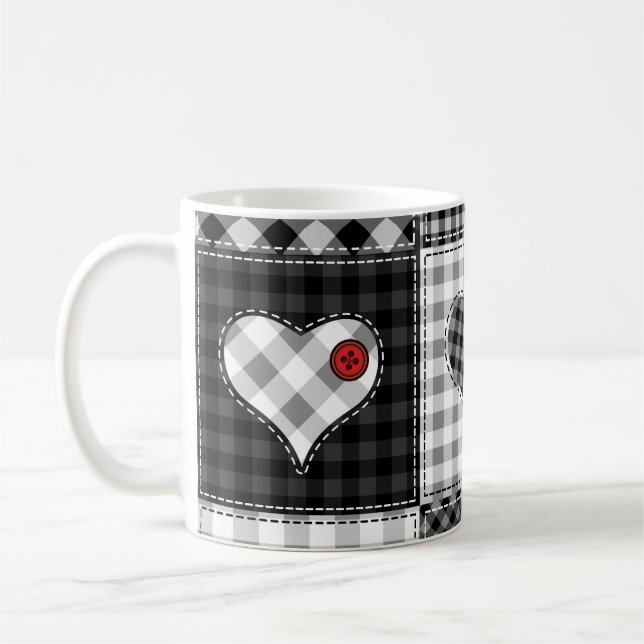 Caneca De Café Corações Brancos Pretos Sem Olhos. (Esquerda)