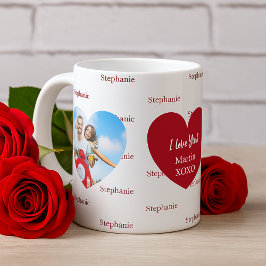 Caneca De Café Corações brancos vermelhos foto nome ama você
