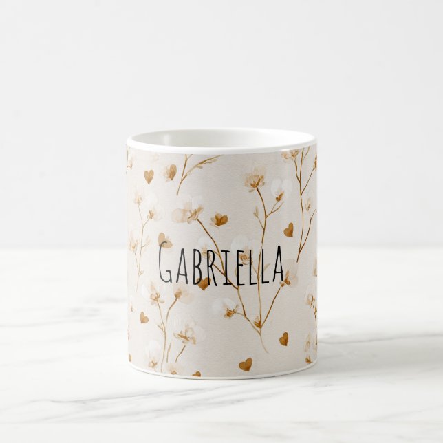 Caneca De Café Corações Castanhos Flores Rosa (Centro)