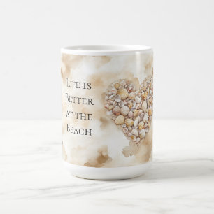 Caneca De Café Corações Conchas de Mar Areia