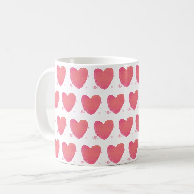 Caneca De Café Corações Cor-de-Rosa (Frente Esquerda)