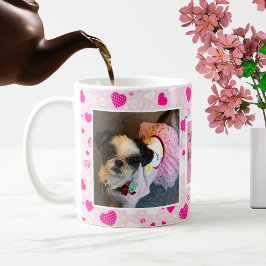Caneca De Café Corações Cor-de-Rosa e Branco Cachorro Bonito Eu t
