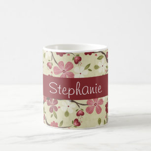 Caneca De Café Corações cor-de-rosa e flores - Mug personalizado 