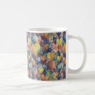 Caneca De Café corações cor-de-rosa-laranja-amarelos