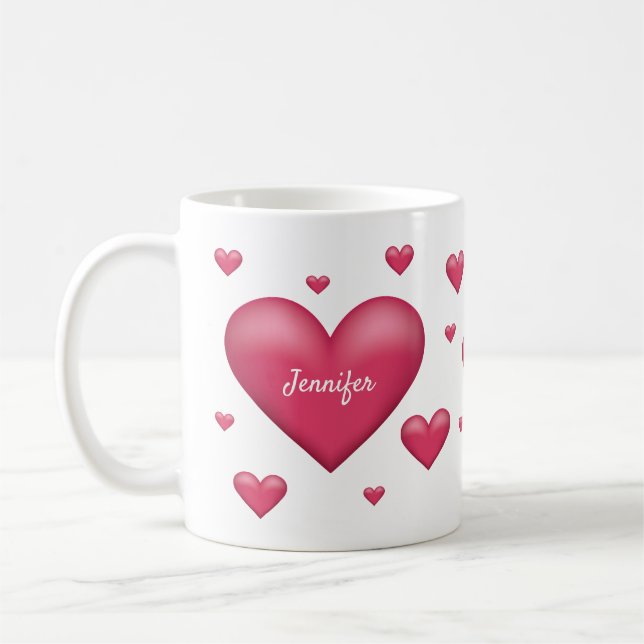 Caneca De Café Corações Cor-de-Rosa Lindos Com Um Nome Personaliz (Esquerda)