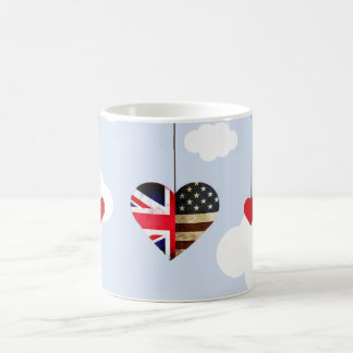 Caneca De Café Corações da bandeira britânica e americana do