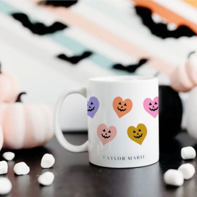 Caneca De Café Corações de Abóbora Bonitos Trendy Halloween (Criador carregado)