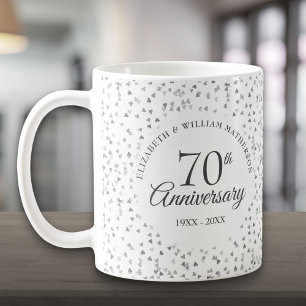 Caneca De Café Corações de Amor Confetes para 70º Aniversário de