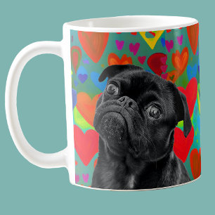 Caneca De Café Corações de Amor de São Valentim Foto Pug Cachorro