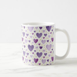 Caneca De Café Corações de Aquarela Lavanda e Dourado Pintados à