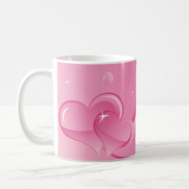 Caneca De Café Corações de Bolhas Rosa (Esquerda)