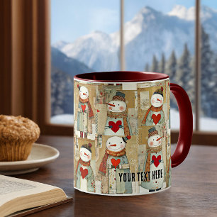 Caneca De Café Corações de Boneco de Neve de Inverno