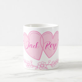 Caneca De Café Corações de Casal Personalizados Nome Floral Român