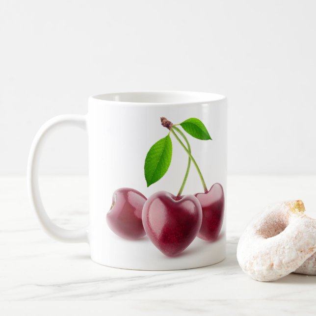 Caneca De Café Corações de cereja (Com Donut)