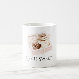 Caneca De Café Corações de Chocolate Rosa Bege