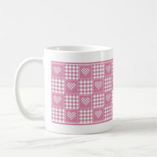 Caneca De Café Corações de Colheita de Xadrezes de Buffalo Rosa