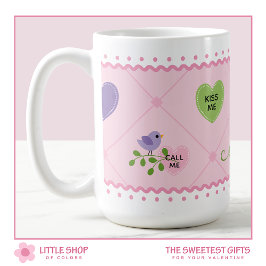 Caneca De Café Corações de Doces e Pássaros do Amor Dia dos Namor