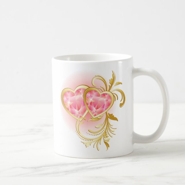 Caneca De Café Corações de Joias Rosa (Direita)