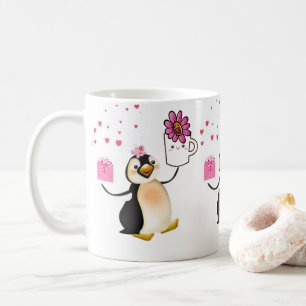 Caneca De Café Corações de Pinguins dias de os namorados